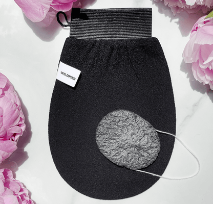 Wildpier™ Luxe Deep Exfoliating Glove and Bamboo Charcoal Konjac Sponge Bundle